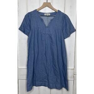 Madewell Denim Popover Babydoll Cotton Linen Blue Jean Mini Dress Shift Girly S